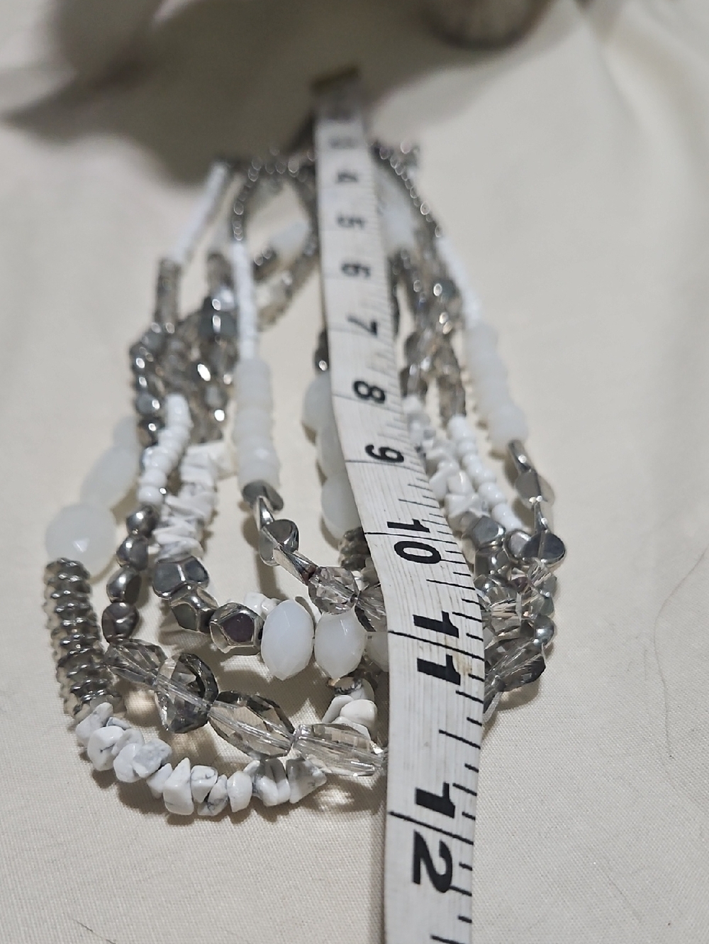 Chico's White and Silver Multi-Strand Beaded Bracelet